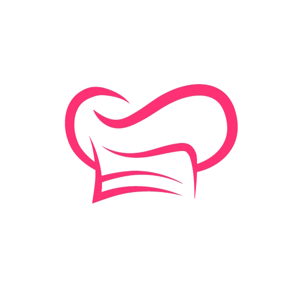 Stylized pink chef hat logo on a white background
