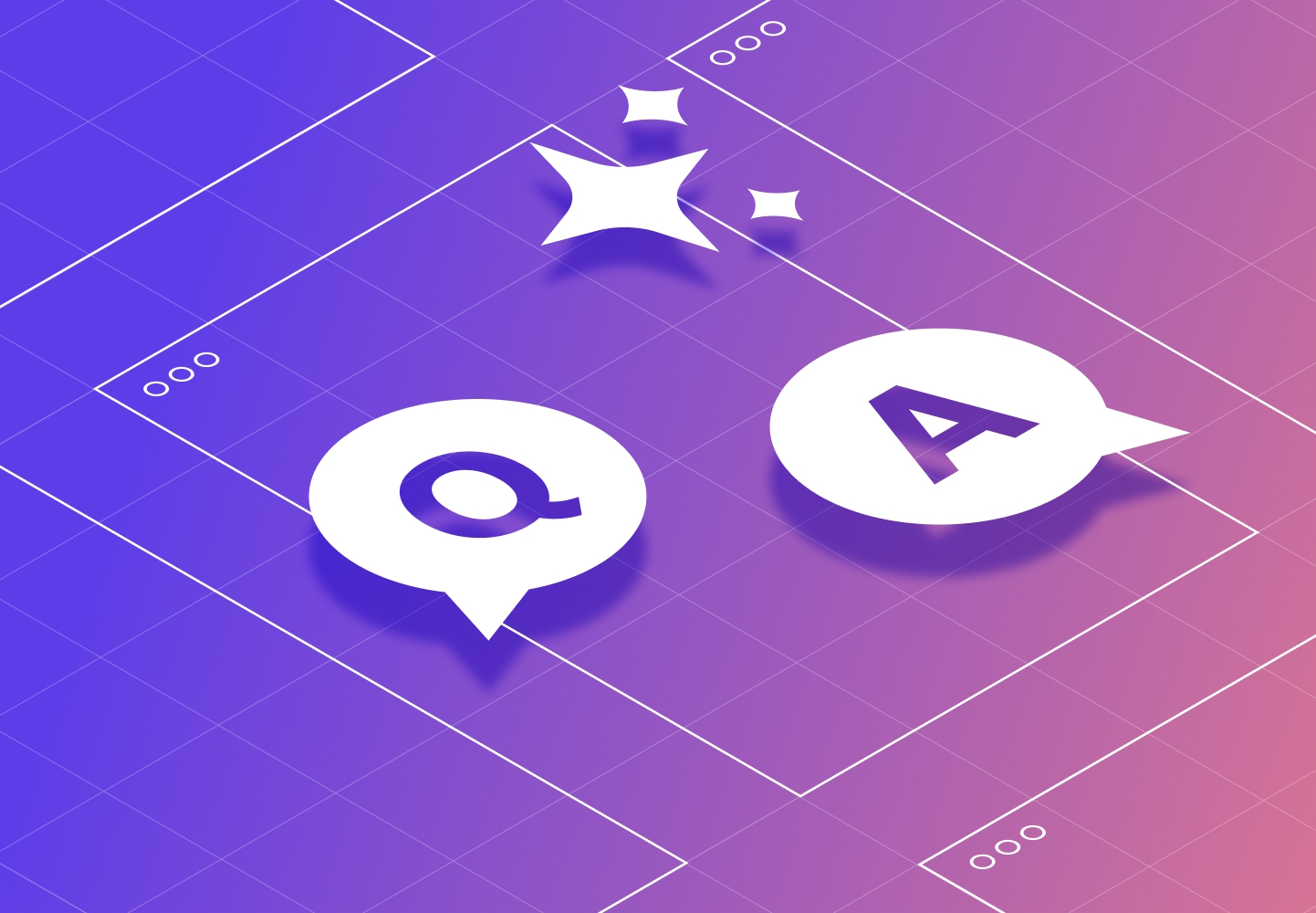 Stylized question and answer symbols on a gradient background