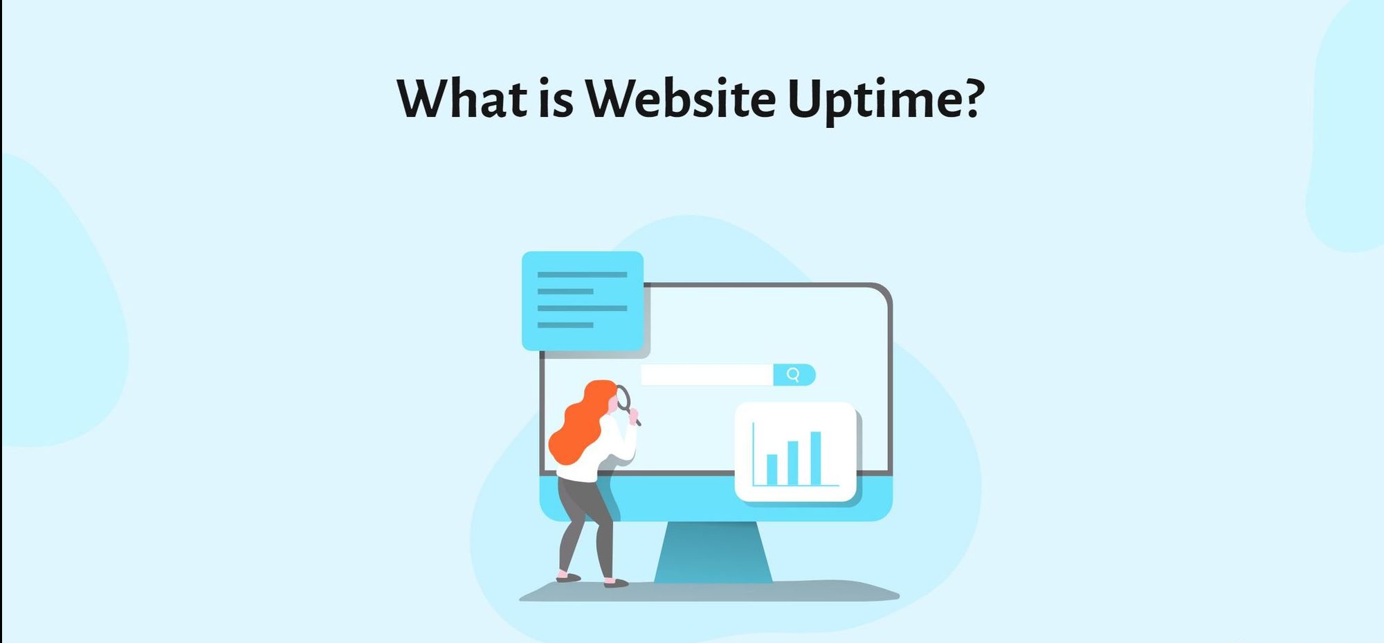 Illustration explaining website uptime with a person analyzing data on a computer