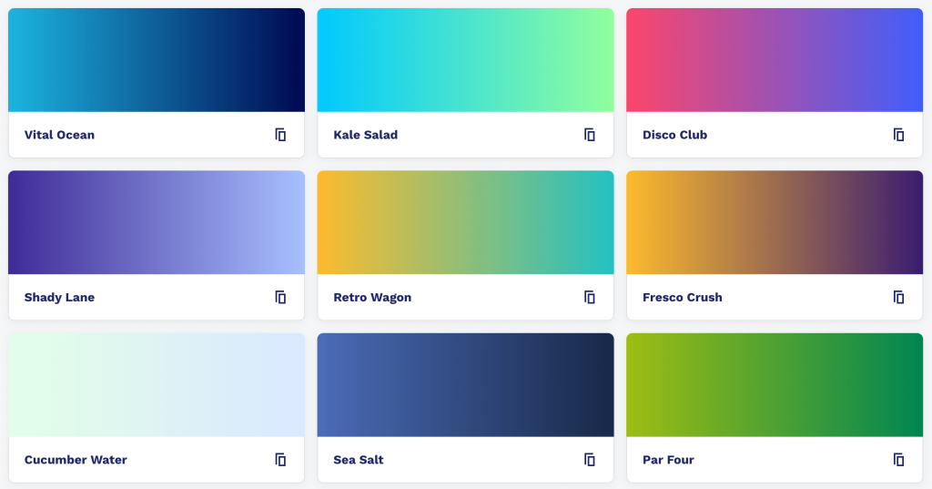 A collection of colorful gradient swatches arranged in a grid