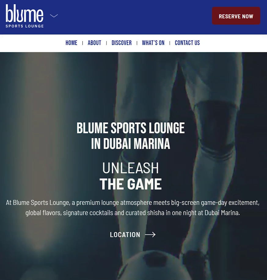 Blume Sports Lounge website design