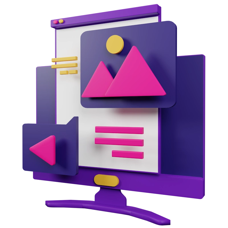 Colorful digital interface with geometric shapes and text elements